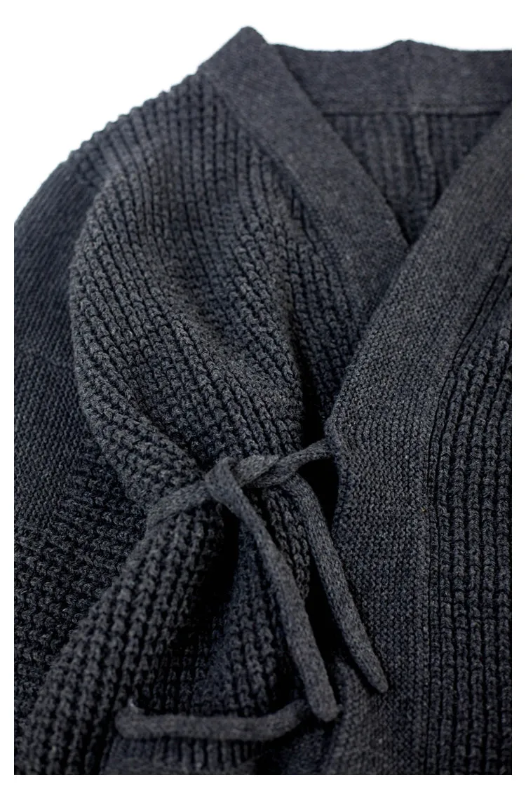 Japanese style niche retro knitted cardigan Taoist robe kendo robe sweater s