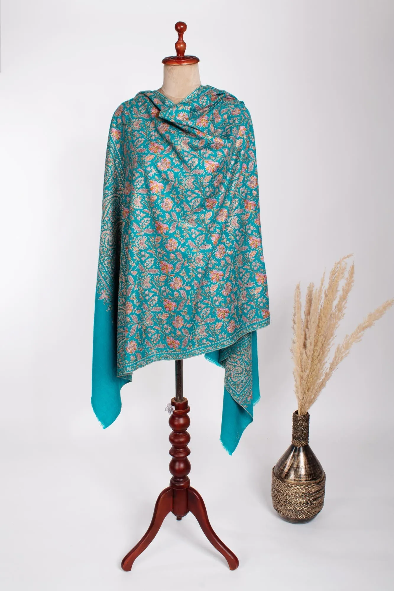 Kashmiri Pashmina Shawl in Turquoise for Wedding - EREWASH