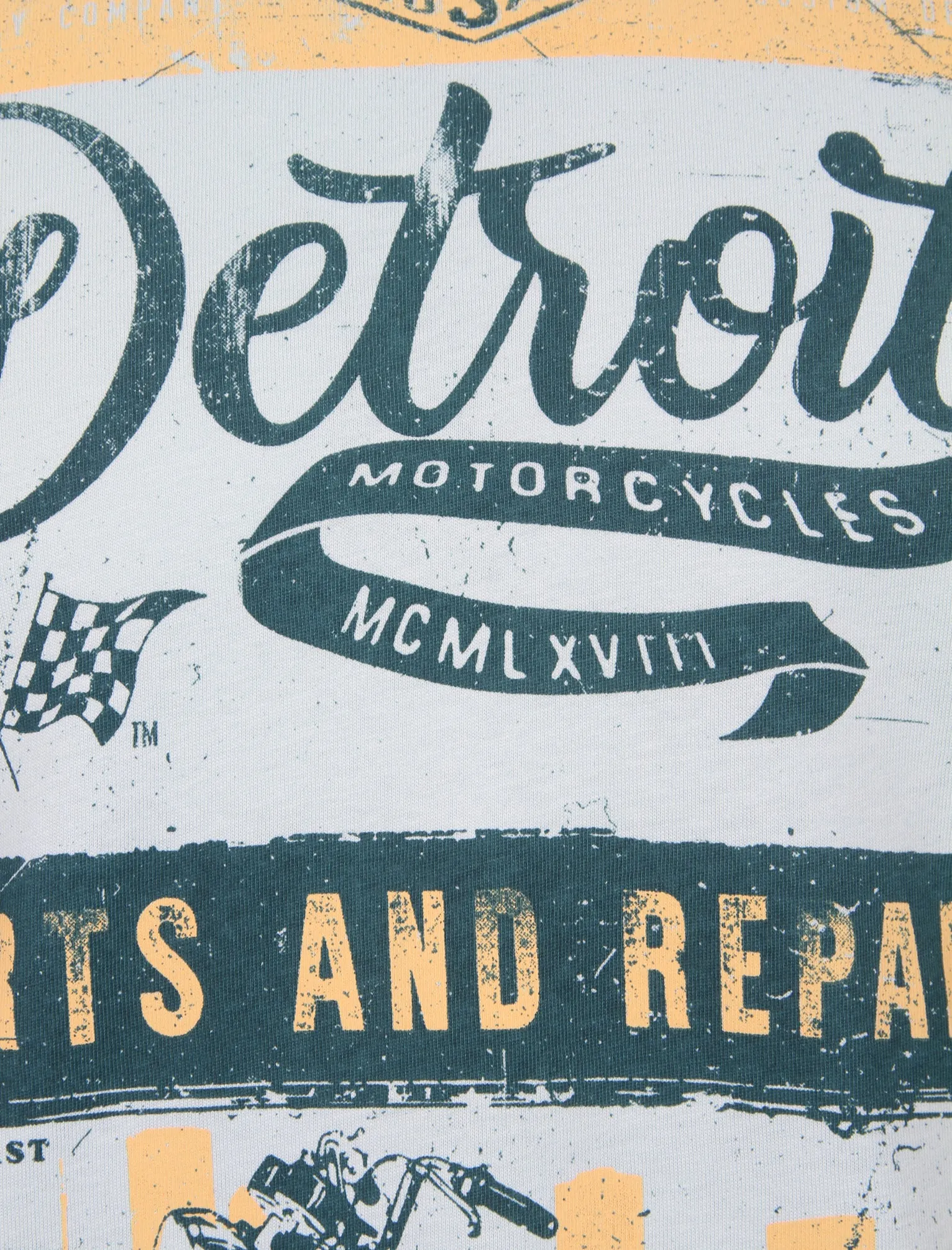 Marty Detroit Motorbike Print T-Shirt in Pastel Turquoise - South Shore