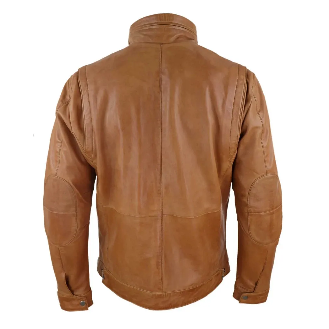 Men's Leather Jacket Zipped Biker High Collar
