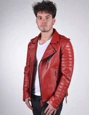 Men`s Red Biker Leather Jacket