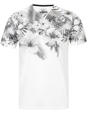 Mono Palm Crew Neck T-Shirt In Optic White - Tokyo Laundry