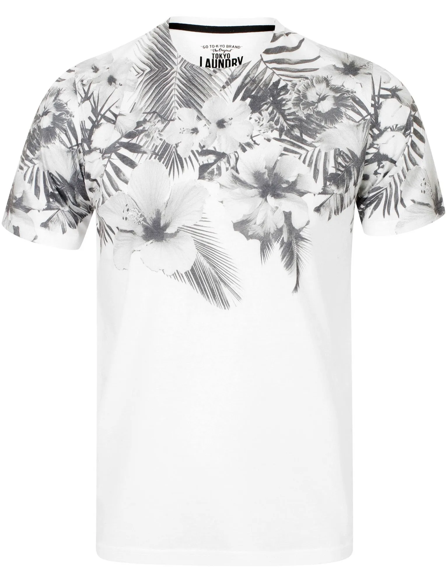 Mono Palm Crew Neck T-Shirt In Optic White - Tokyo Laundry