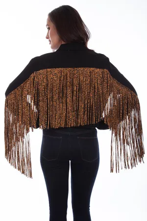 Nocturnal Leopard Fringe Black Denim Jacket (DS)