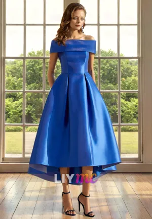 Off-Shoulder Strapless Sleek Satin Pleated A-Line Mother of Bride Dress Cocktail Dress