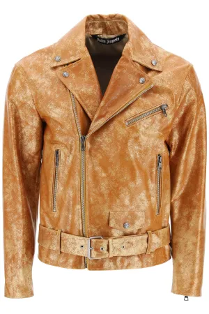 Palm Angels Pa City Biker Jacket In Laminated Leather