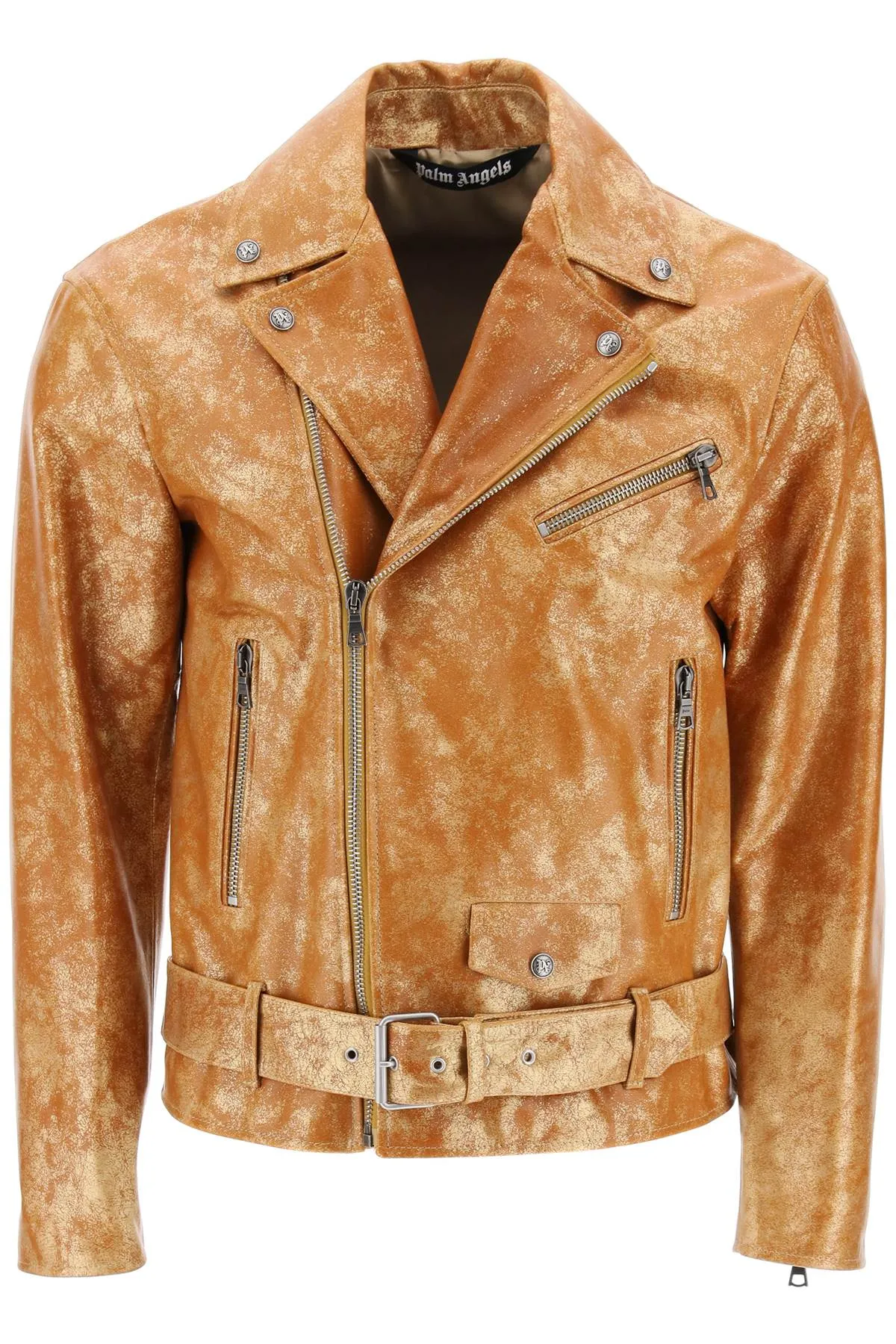 Palm Angels Pa City Biker Jacket In Laminated Leather