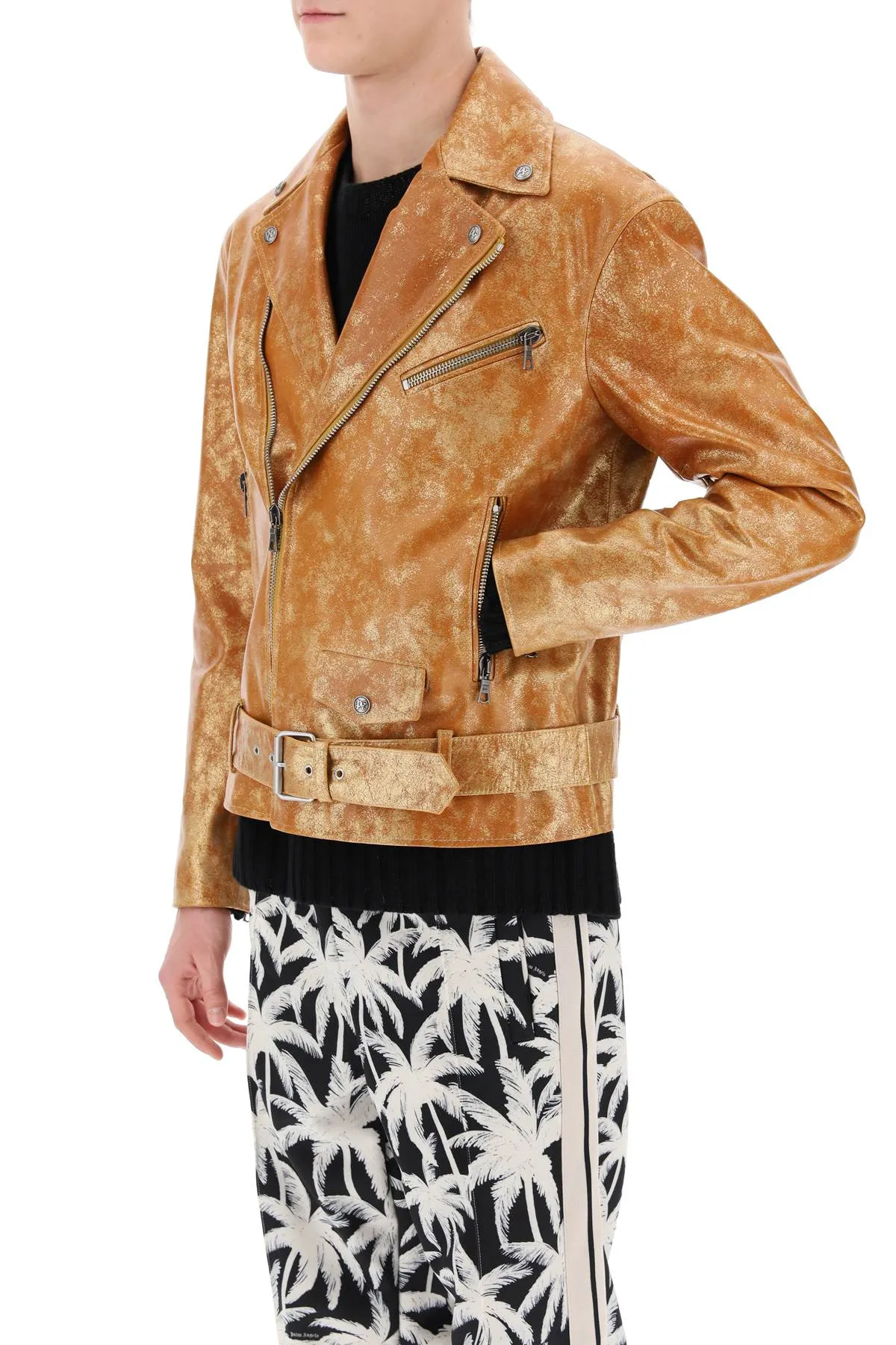 Palm Angels Pa City Biker Jacket In Laminated Leather