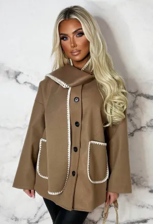 Parisian Destiny Camel Contrast Stitch Jacket With Scarf