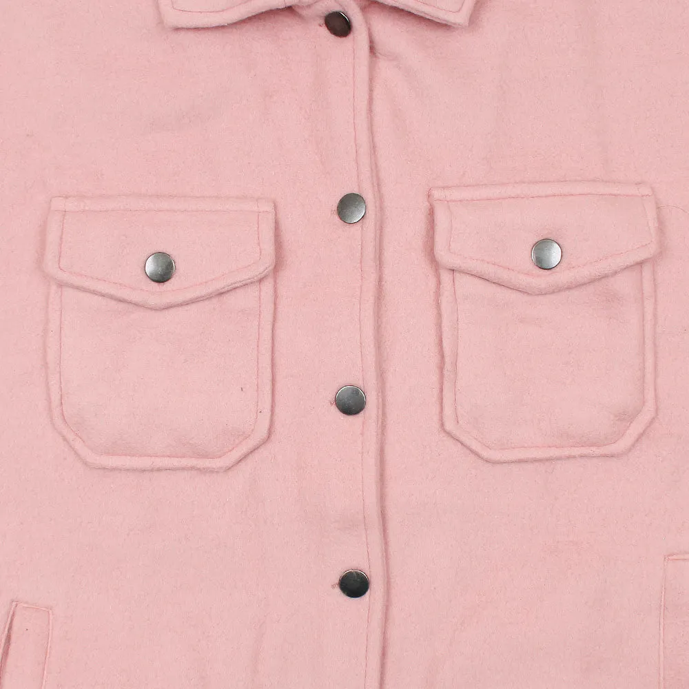 Plain Pink Shacket For Women