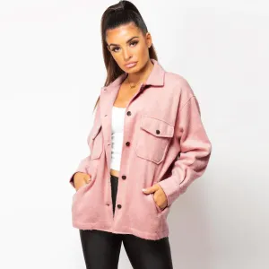 Plain Pink Shacket For Women