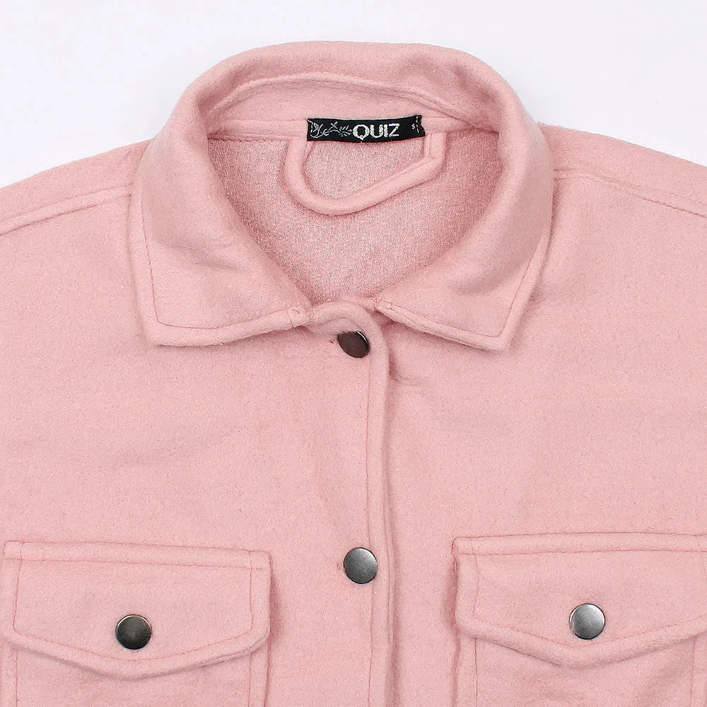 Plain Pink Shacket For Women
