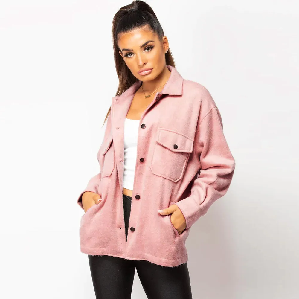 Plain Pink Shacket For Women