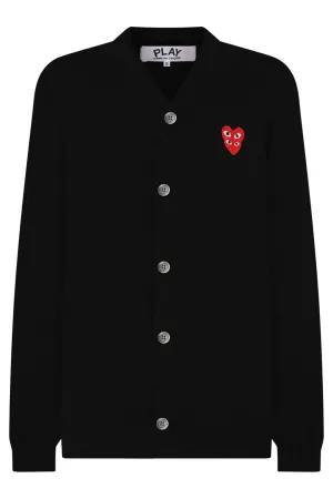 PLAY MENS V-NECK DOUBLE HEART CARDIGAN | BLACK/RED HEART