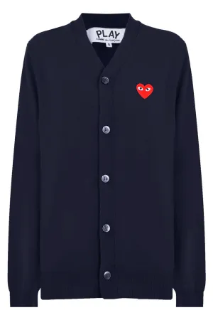 PLAY MENS V-NECK SINGLE HEART CARDIGAN | NAVY/RED HEART