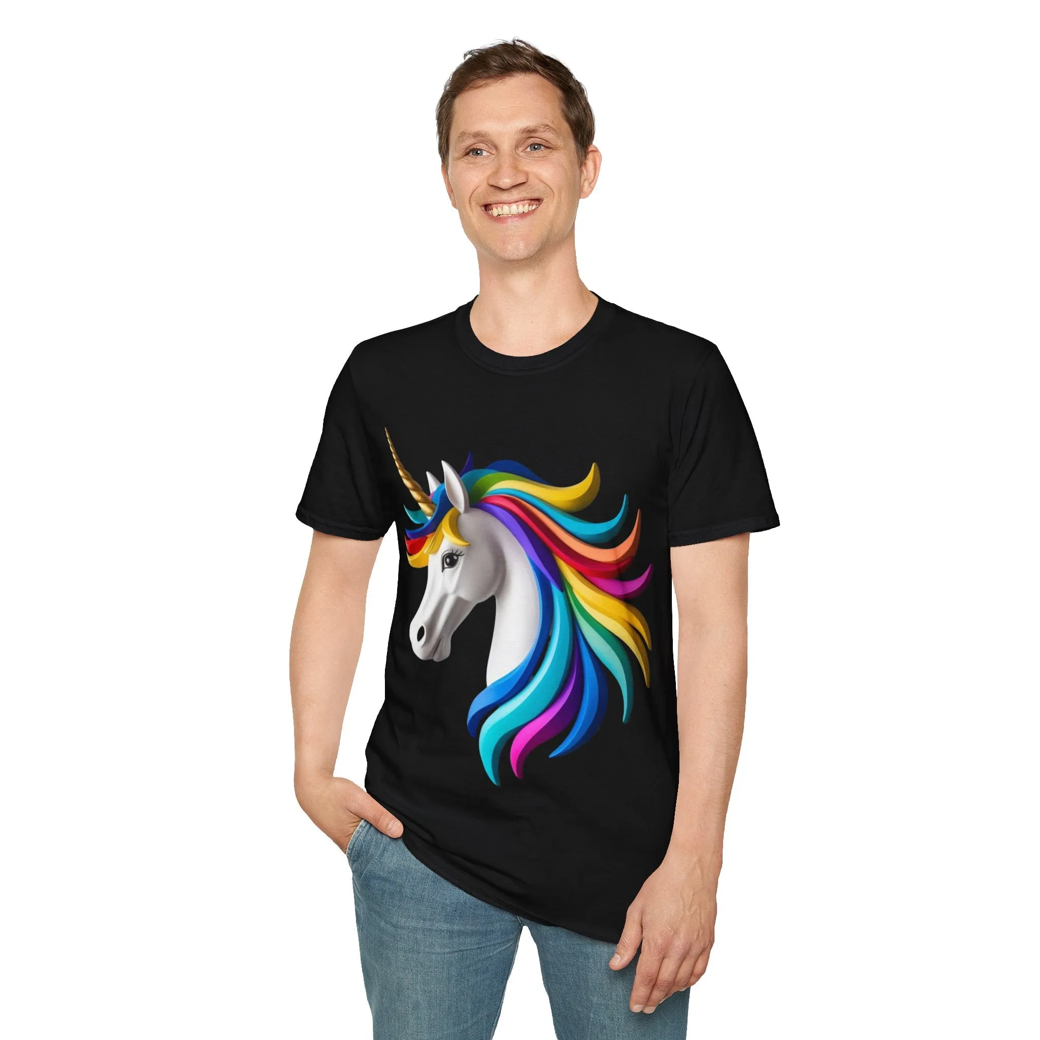 "Rainbow Unicorn Graphic T-Shirt - Vibrant Fantasy Animal Print Tee for Unicorn Lovers"