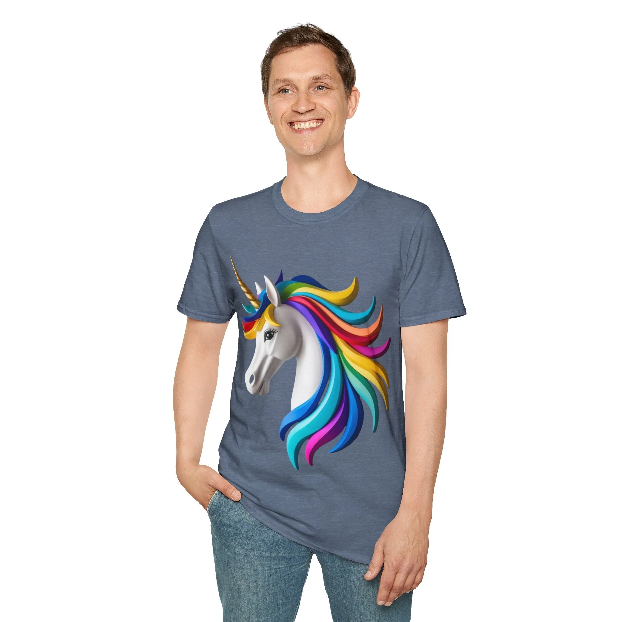 "Rainbow Unicorn Graphic T-Shirt - Vibrant Fantasy Animal Print Tee for Unicorn Lovers"