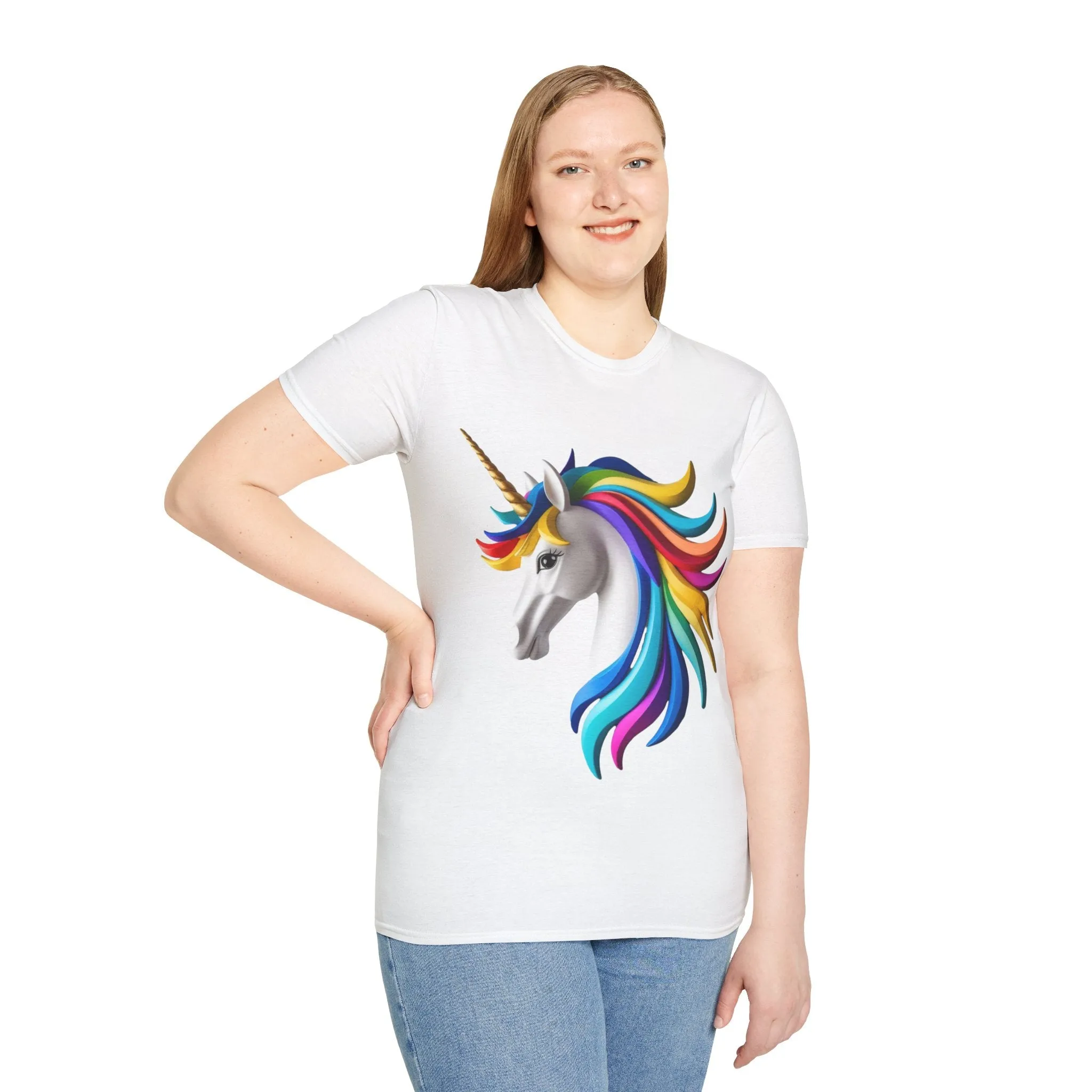 "Rainbow Unicorn Graphic T-Shirt - Vibrant Fantasy Animal Print Tee for Unicorn Lovers"