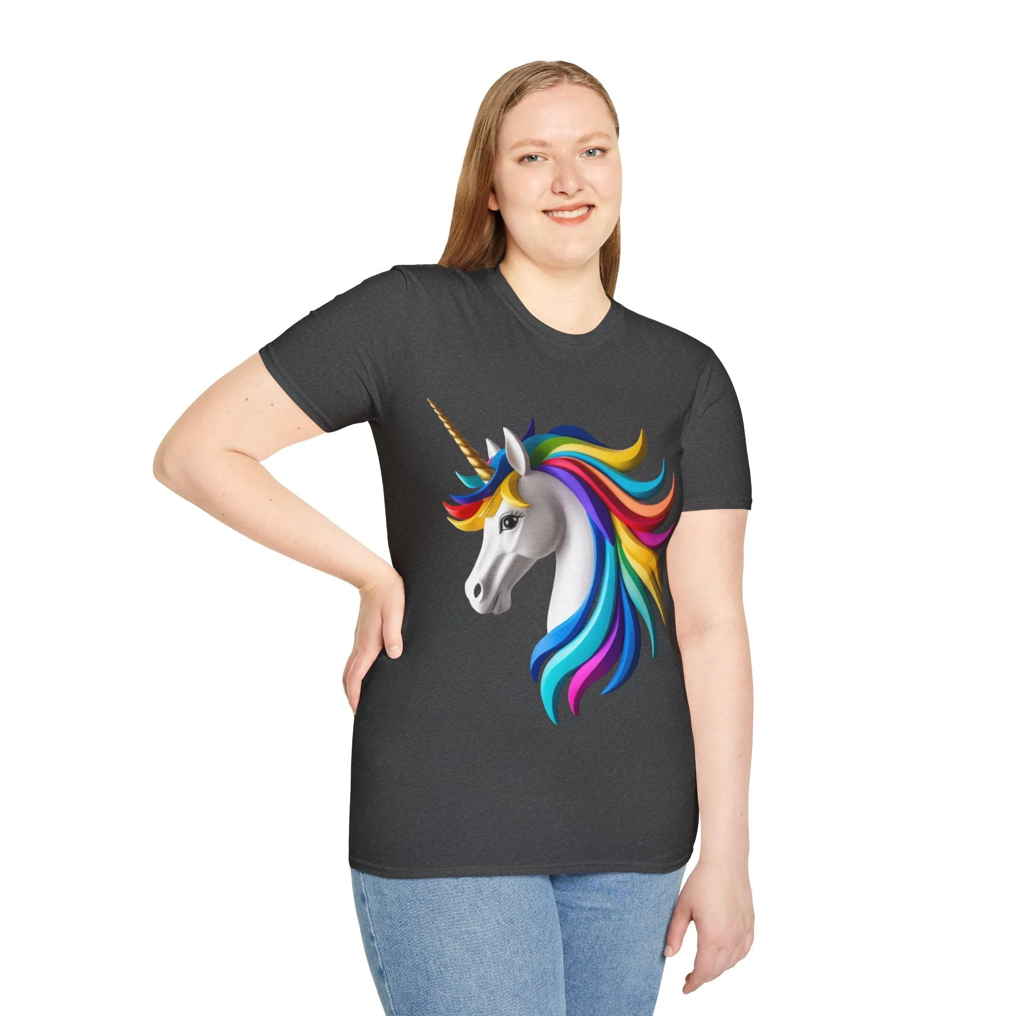 "Rainbow Unicorn Graphic T-Shirt - Vibrant Fantasy Animal Print Tee for Unicorn Lovers"