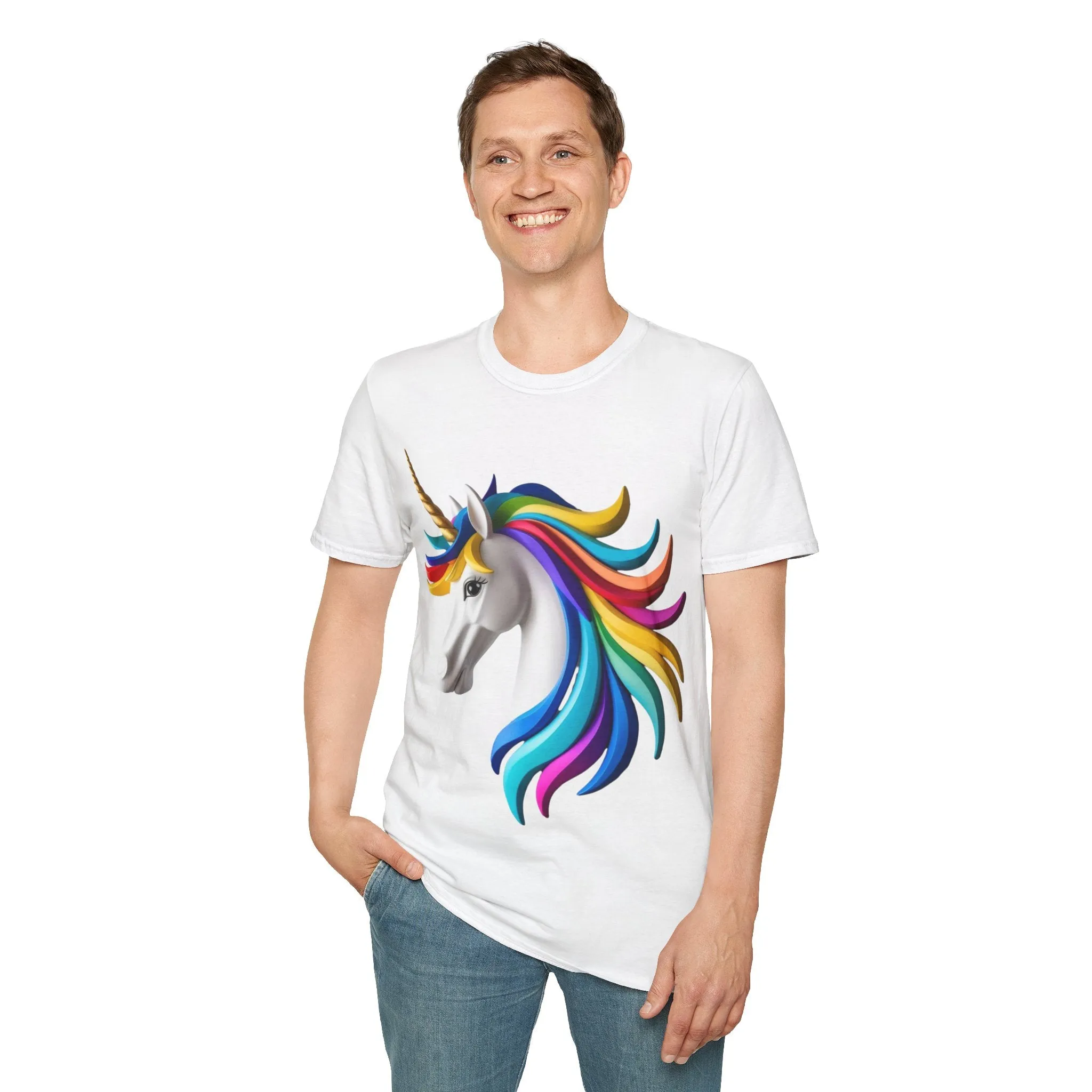 "Rainbow Unicorn Graphic T-Shirt - Vibrant Fantasy Animal Print Tee for Unicorn Lovers"