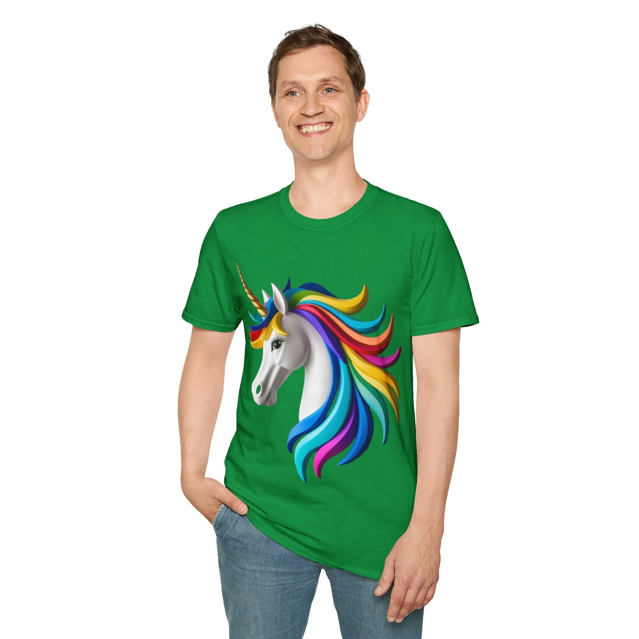 "Rainbow Unicorn Graphic T-Shirt - Vibrant Fantasy Animal Print Tee for Unicorn Lovers"