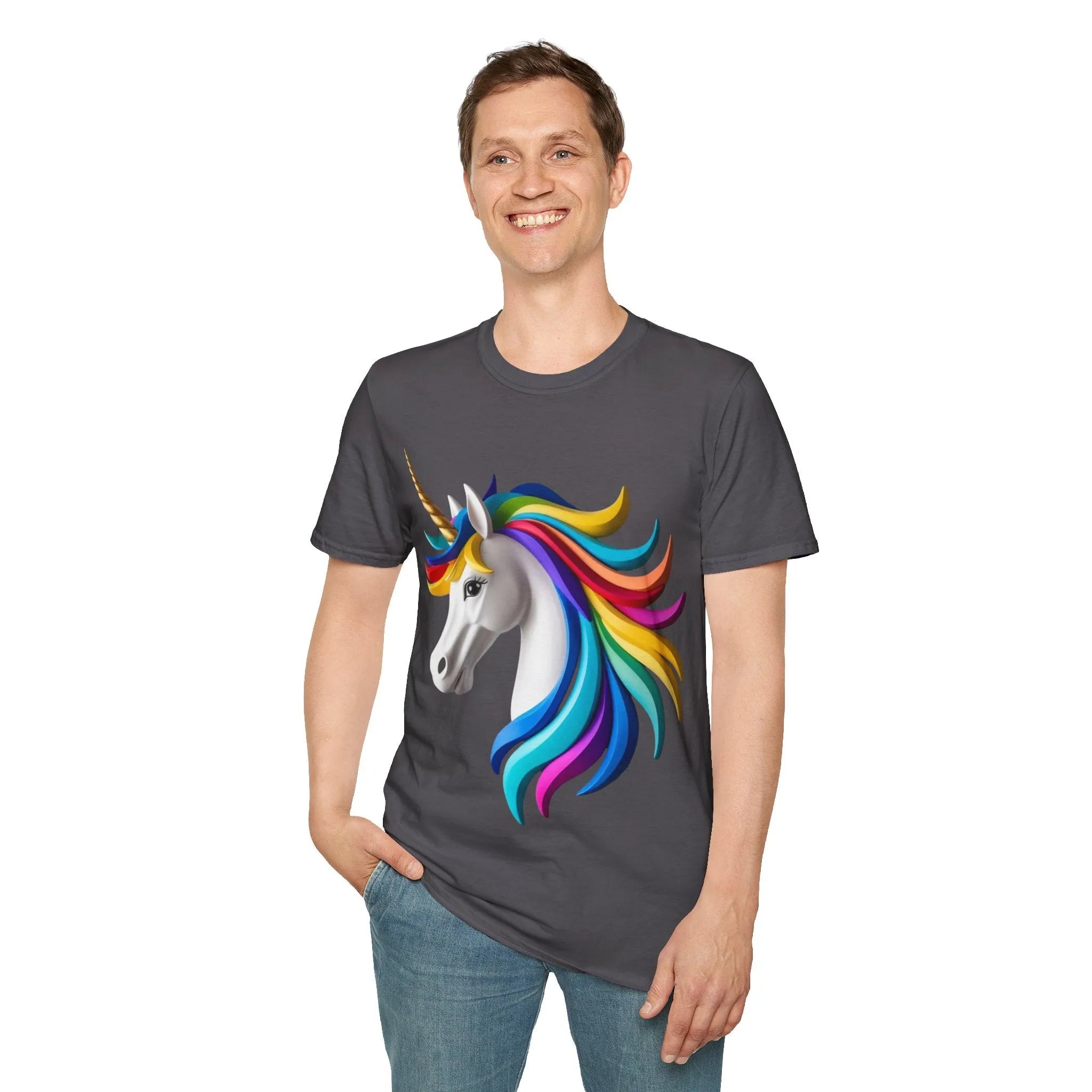 "Rainbow Unicorn Graphic T-Shirt - Vibrant Fantasy Animal Print Tee for Unicorn Lovers"