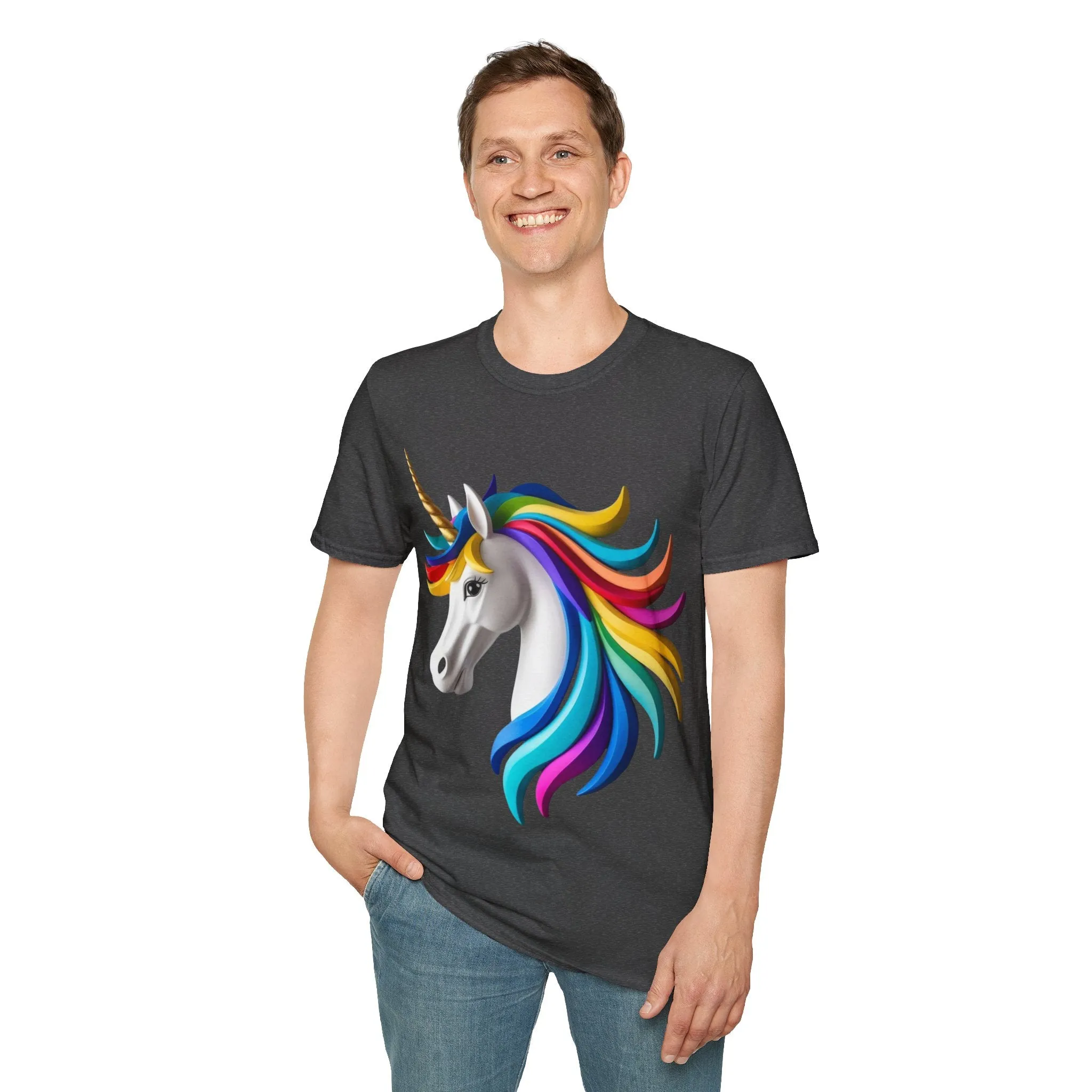 "Rainbow Unicorn Graphic T-Shirt - Vibrant Fantasy Animal Print Tee for Unicorn Lovers"