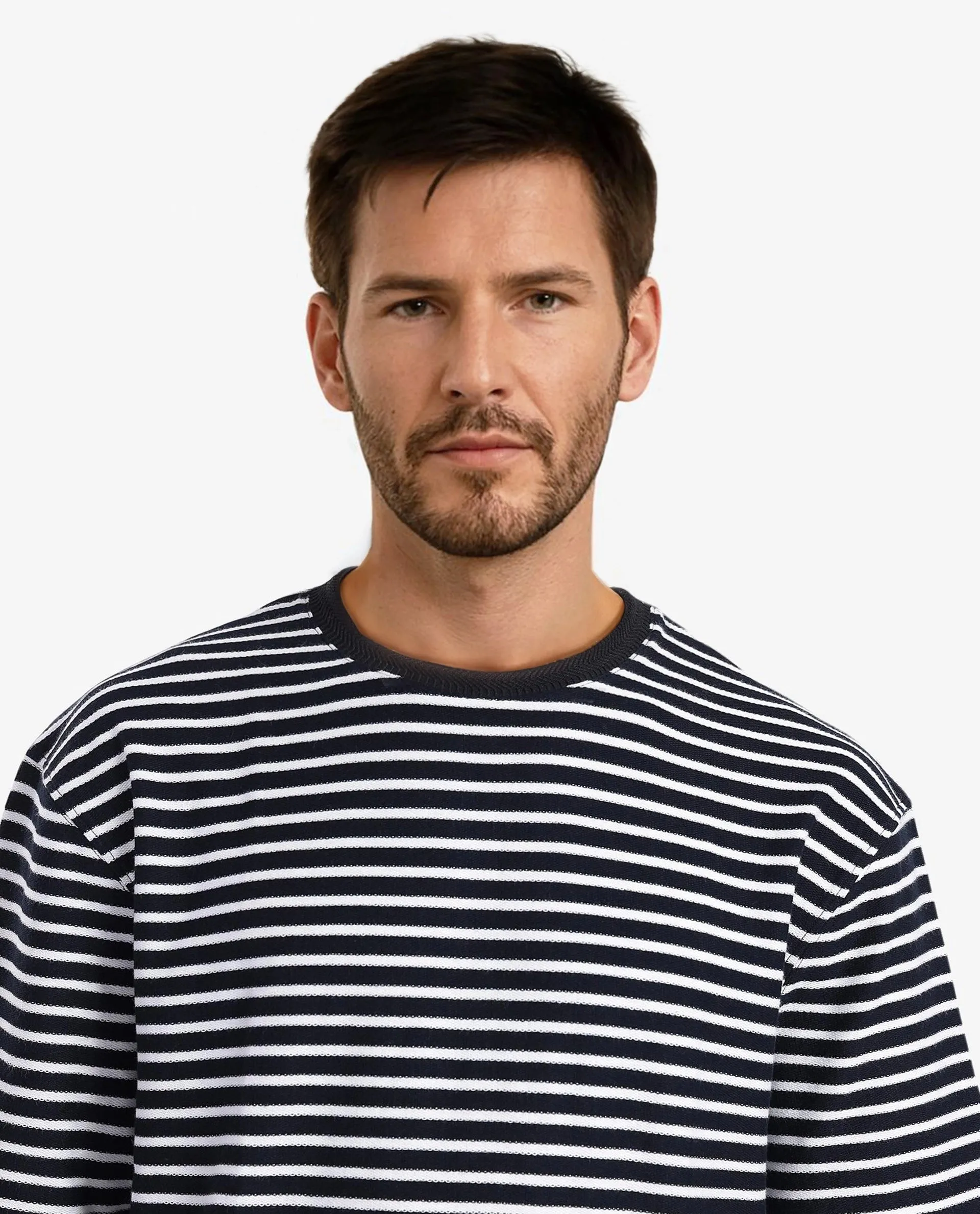Rare Rabbit Articale Men's Paskot-1 Navy Cotton Fabric Short Sleeve Crew Neck Oversized Fit Narrow Stripes T-Shirt