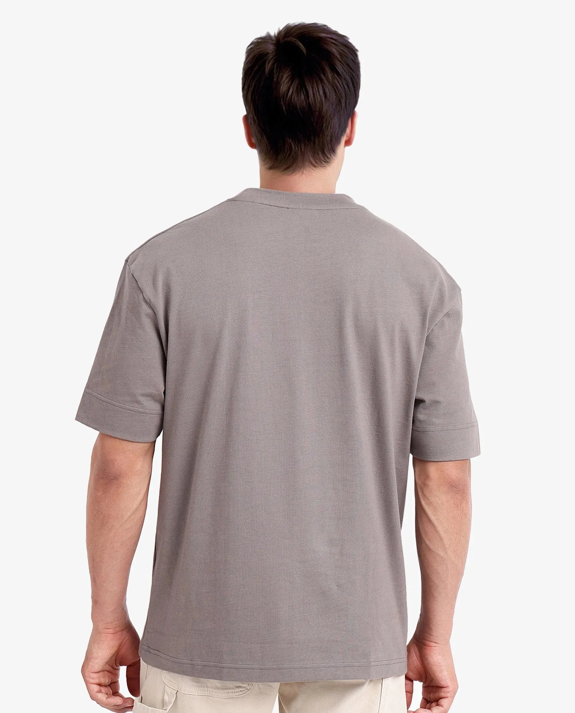Rare Rabbit Men Casse Light Grey Short Sleeve Crew Neck Oversized Fit Printed T-Shirt