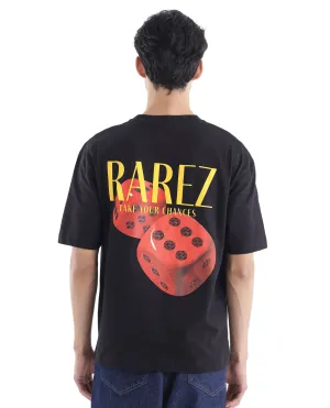 Rare Rabbit Men Cube Black Cotton Fabric Short Sleeve Crew Neck Oversized Fit Graphic Back Print T-Shirt