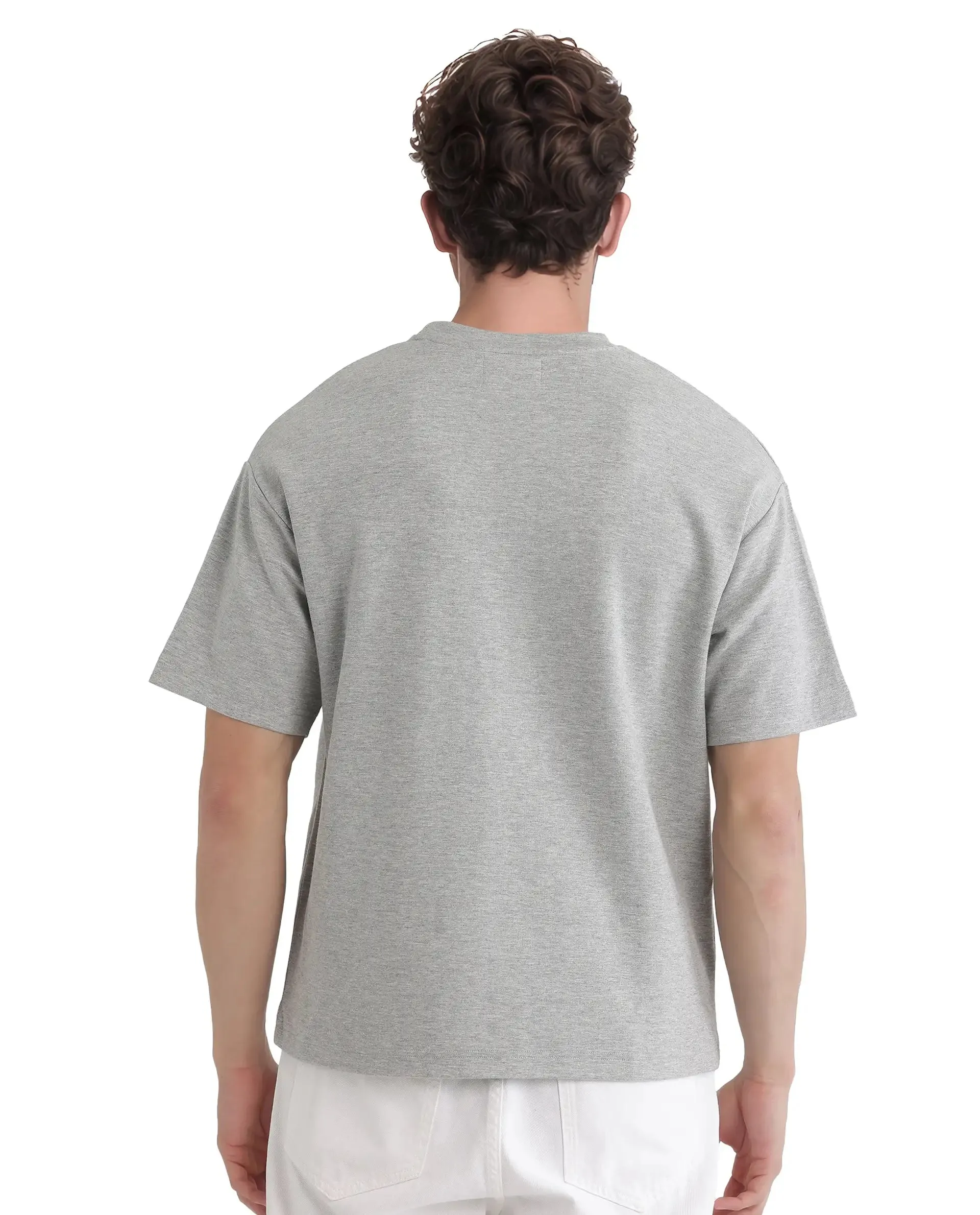 Rare Rabbit Men Rexo Melange Grey Cotton Poly Fabric Short Sleeve Crew Neck Graphic HD Print T-Shirt
