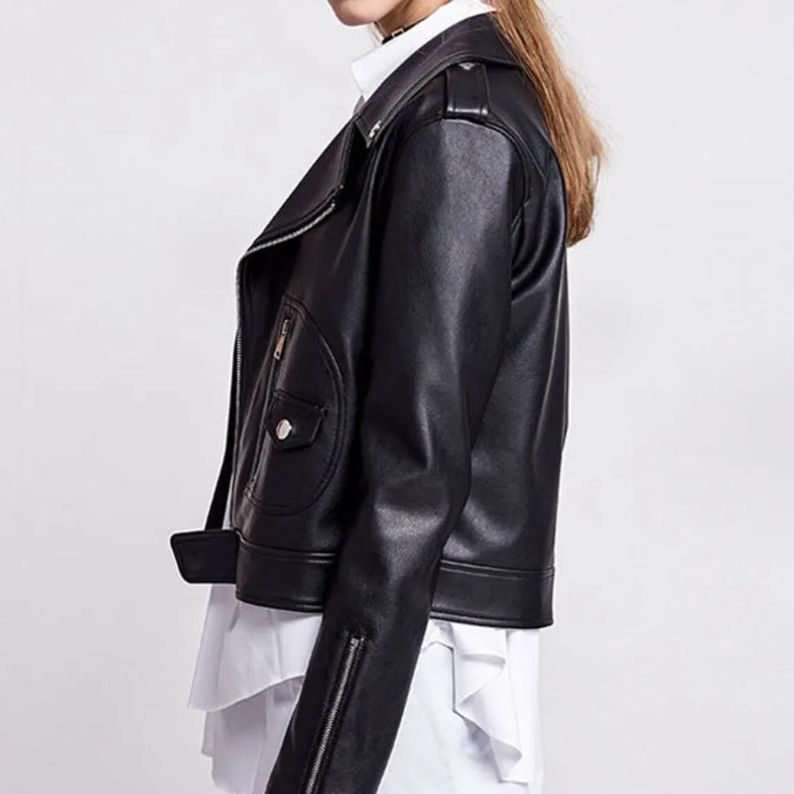 Rebel Chic Handmade Sheepskin Leather Jacket for Women