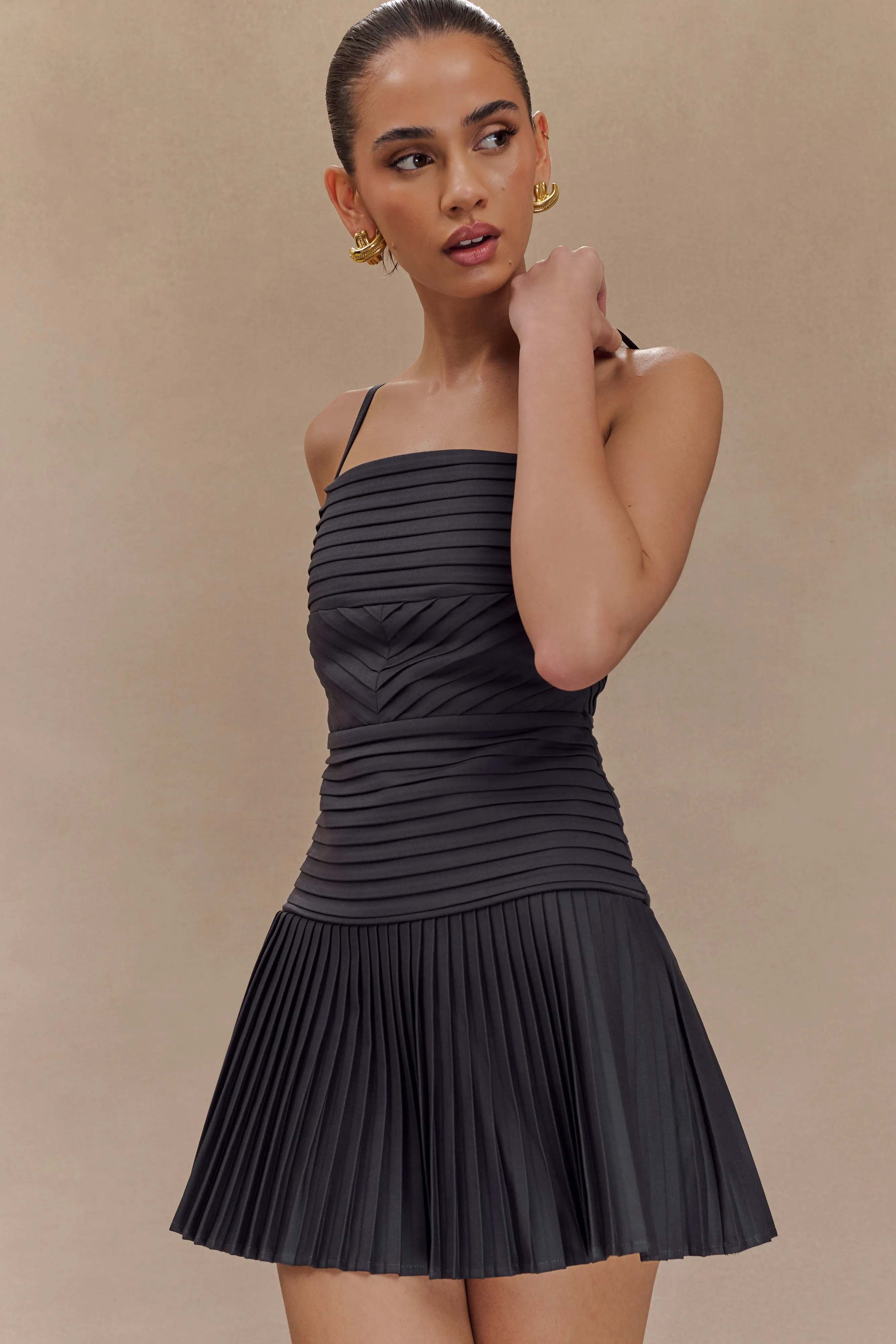 Rylee Multi Pleat Mini Dress - Charcoal