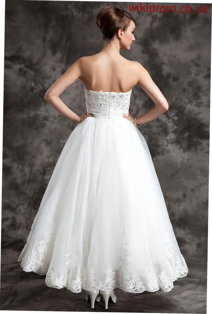 Satin Organza Ball-Gown/Princess Moira Strapless Ankle-Length With Wedding Dress Lace Wedding Dresses Beading