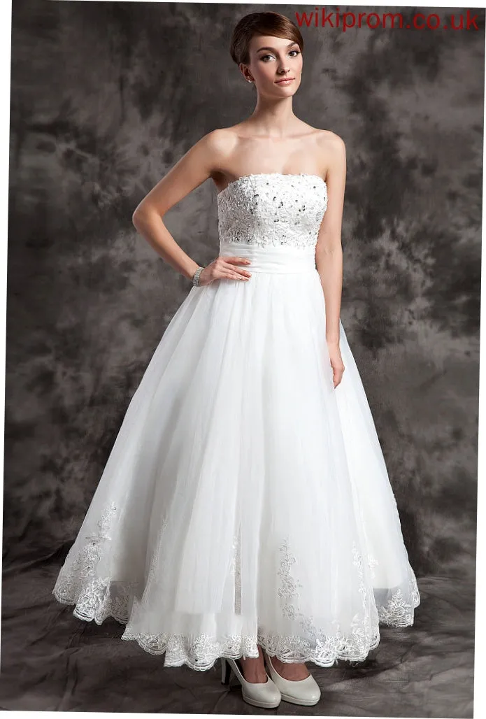Satin Organza Ball-Gown/Princess Moira Strapless Ankle-Length With Wedding Dress Lace Wedding Dresses Beading