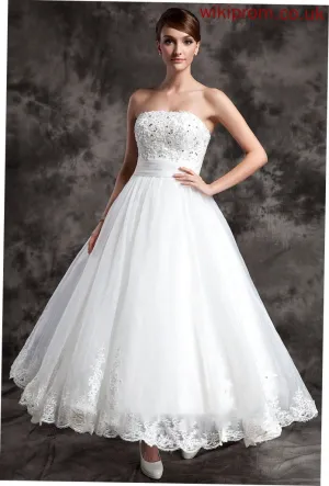 Satin Organza Ball-Gown/Princess Moira Strapless Ankle-Length With Wedding Dress Lace Wedding Dresses Beading
