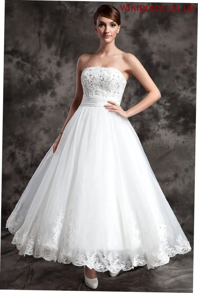 Satin Organza Ball-Gown/Princess Moira Strapless Ankle-Length With Wedding Dress Lace Wedding Dresses Beading