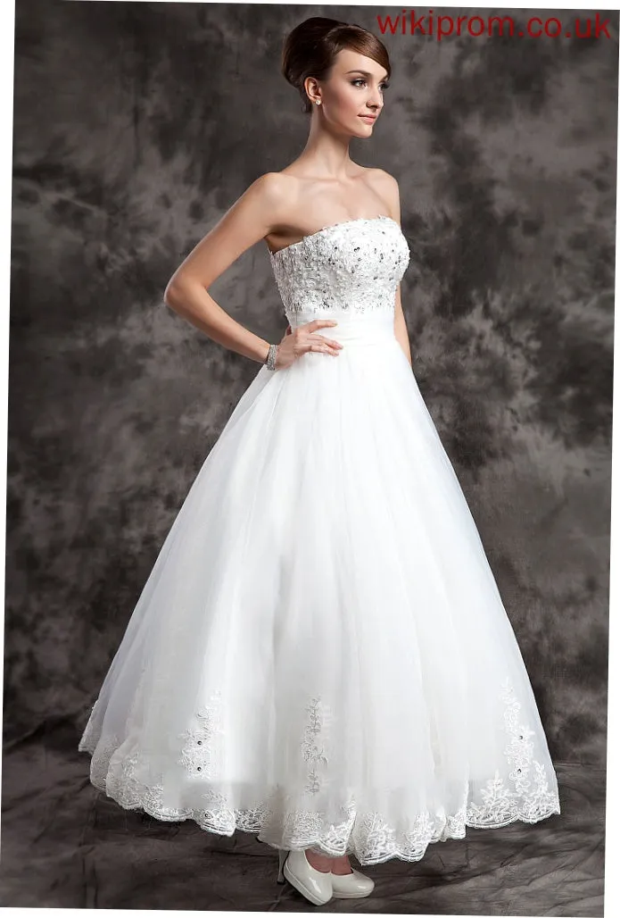 Satin Organza Ball-Gown/Princess Moira Strapless Ankle-Length With Wedding Dress Lace Wedding Dresses Beading