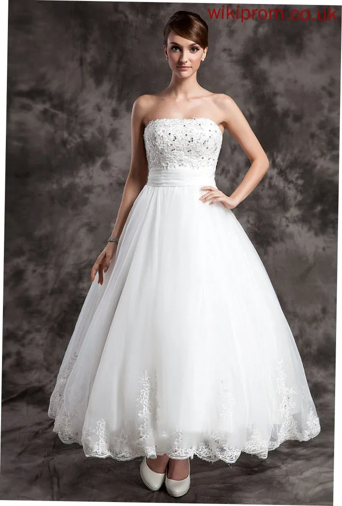 Satin Organza Ball-Gown/Princess Moira Strapless Ankle-Length With Wedding Dress Lace Wedding Dresses Beading