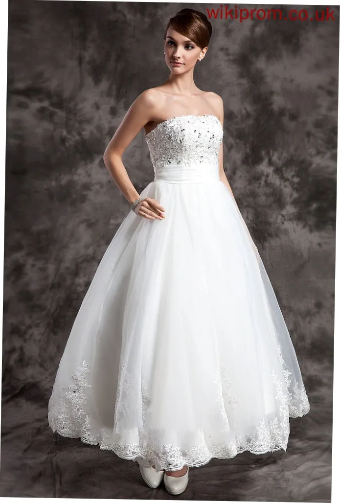 Satin Organza Ball-Gown/Princess Moira Strapless Ankle-Length With Wedding Dress Lace Wedding Dresses Beading