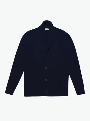Shawl Collar Distressed Cardigan Virgin Wool Navy
