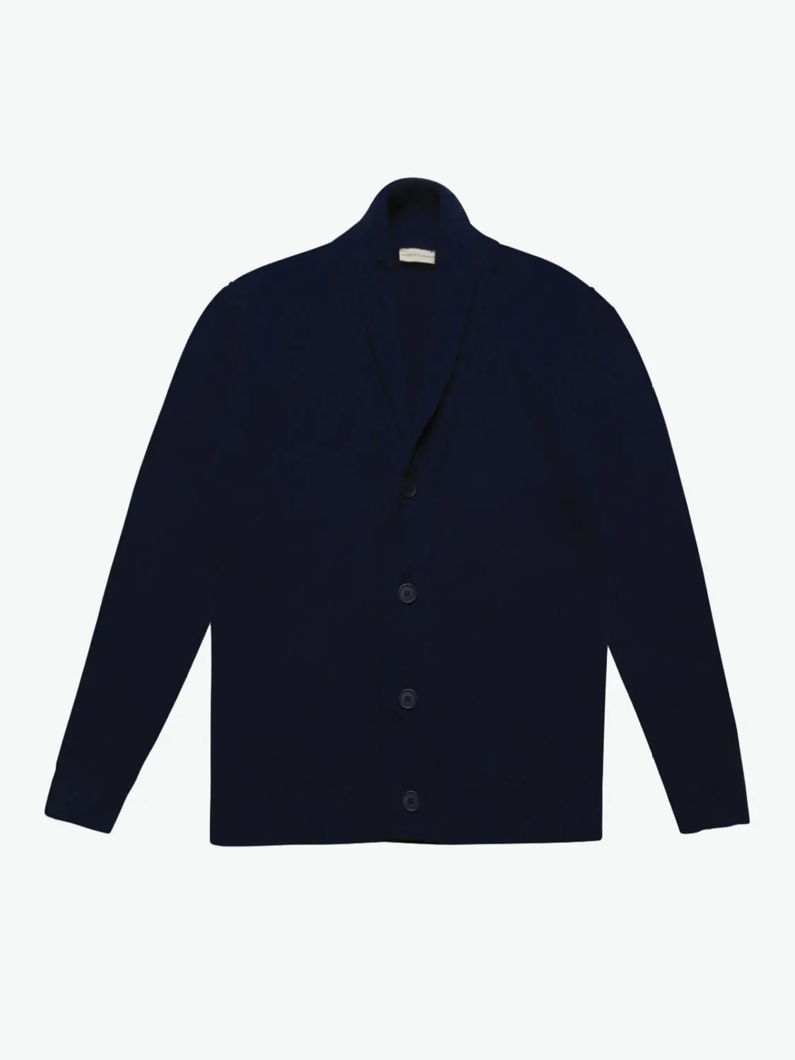 Shawl Collar Distressed Cardigan Virgin Wool Navy