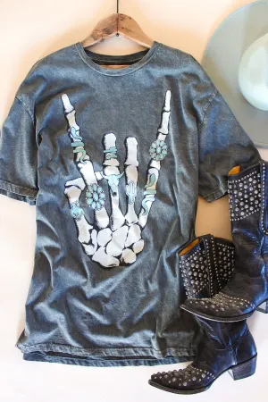 Skeleton Rock On Oversized Graphic Tee