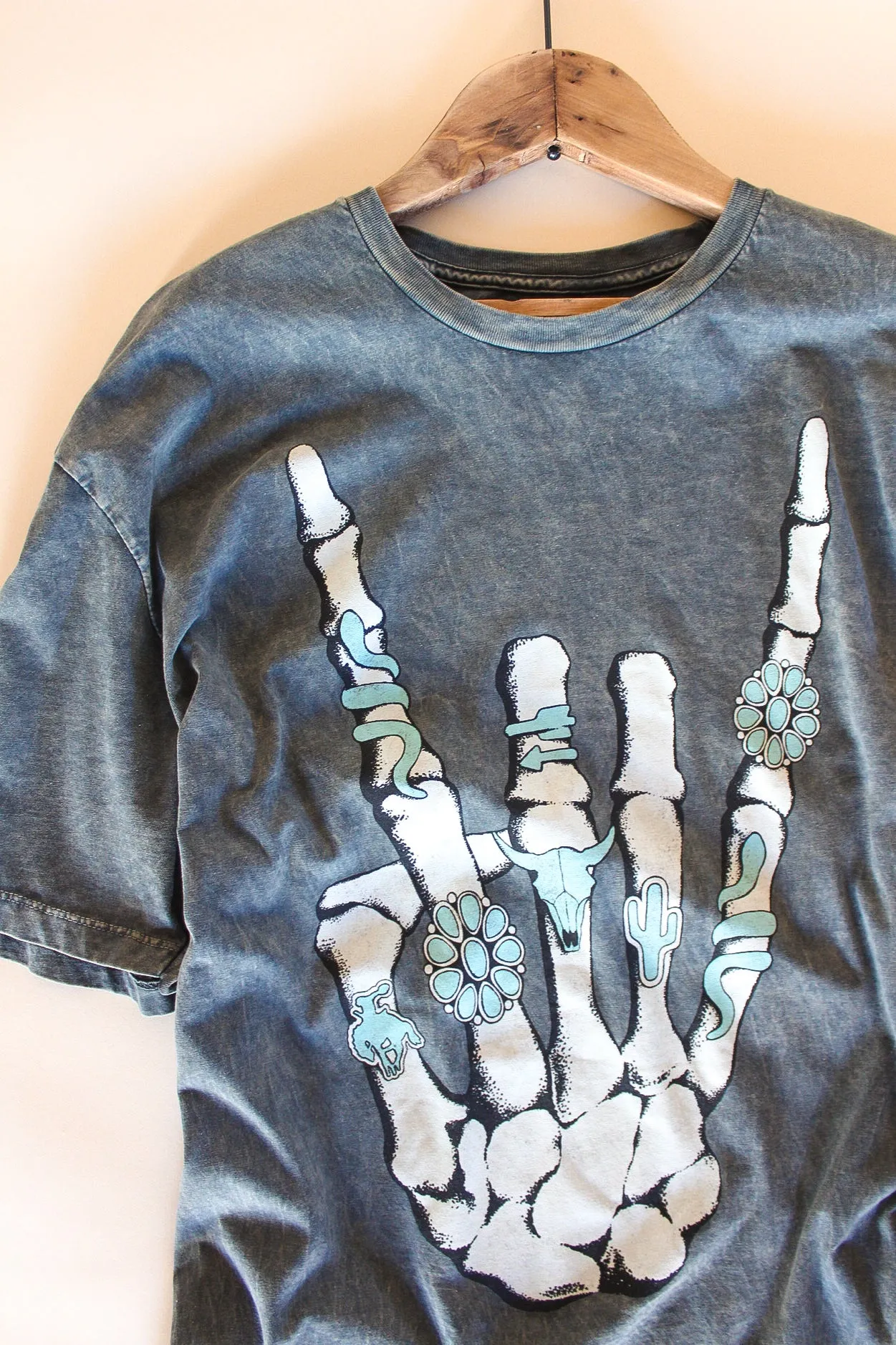 Skeleton Rock On Oversized Graphic Tee