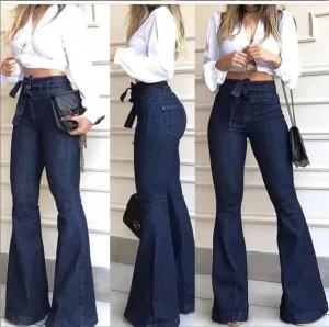 Spring Festival High Waist Hip Temperament Commute Lace-up Pants Wide-leg Jeans Women's Bell-bottom