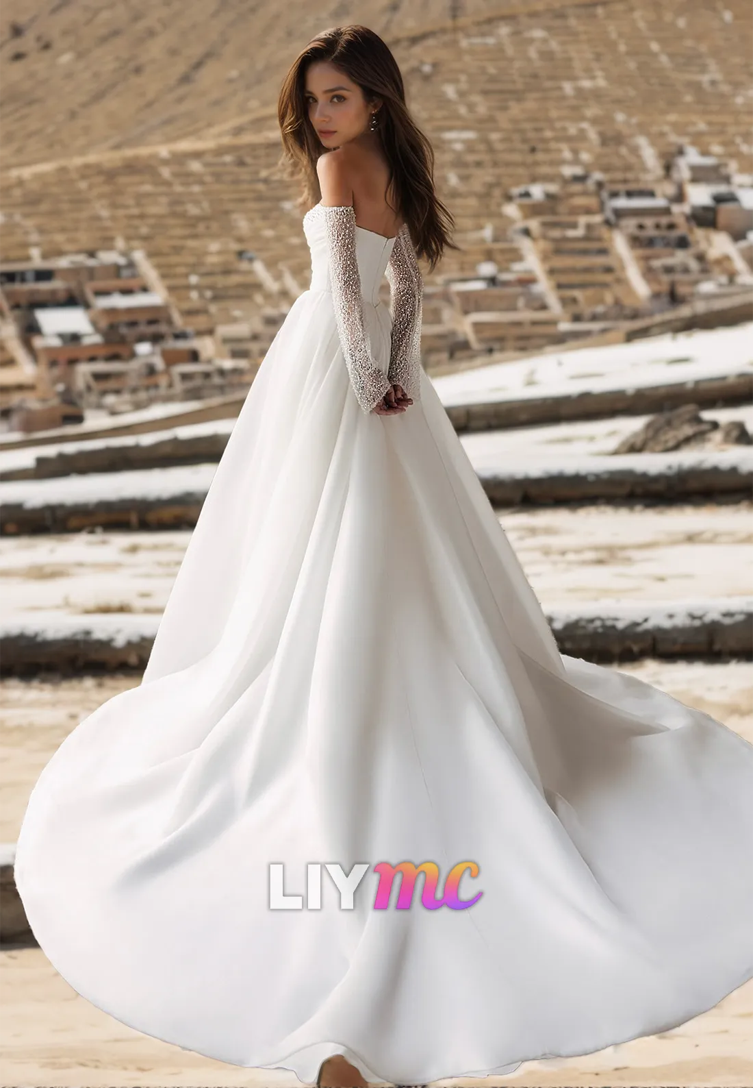 Sweetheart Strapless Pearl Beaded Ball Gown Wedding Dress