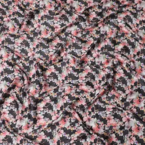 Synthetic Modal Satin Fabric with Stone Work, Vibrant Floral Design, Black, 110 cm Width-20031