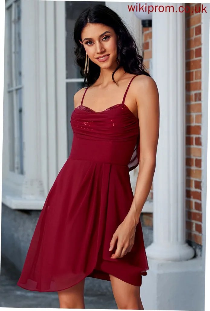 V-neck Vera Sheath/Column Homecoming Sequined Club Dresses Sequins Cascading With Short/Mini Ruffles Jersey Dress
