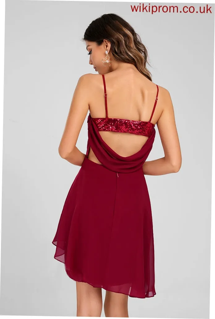 V-neck Vera Sheath/Column Homecoming Sequined Club Dresses Sequins Cascading With Short/Mini Ruffles Jersey Dress