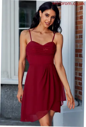 V-neck Vera Sheath/Column Homecoming Sequined Club Dresses Sequins Cascading With Short/Mini Ruffles Jersey Dress